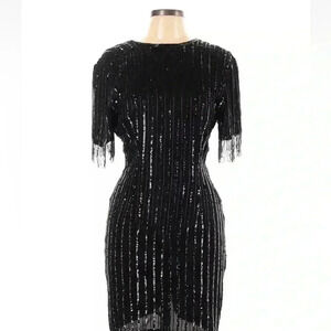 Vintage 80s St’enay Silk Elegant Black Sequin Dress